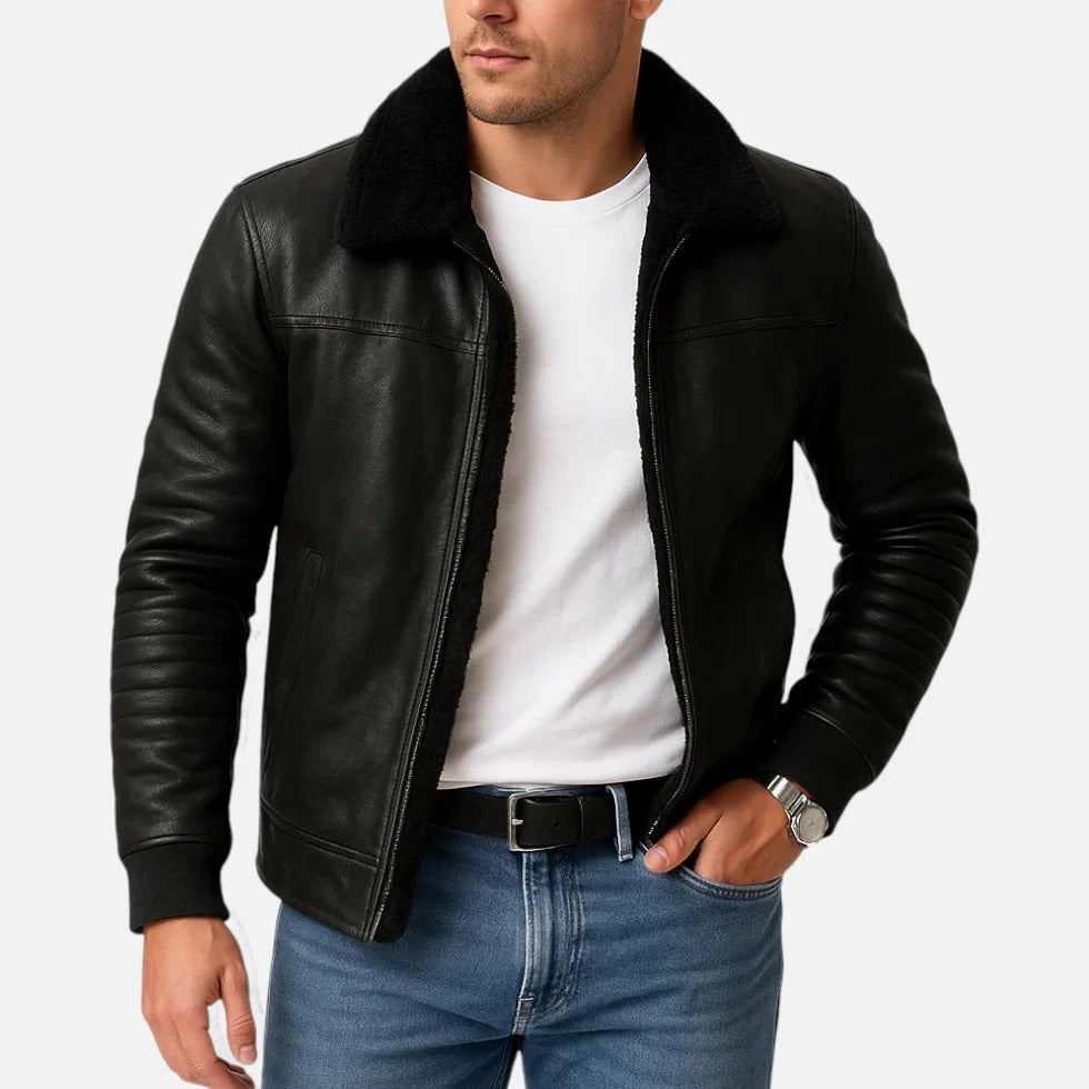 Faux Leather Jacket with Collar