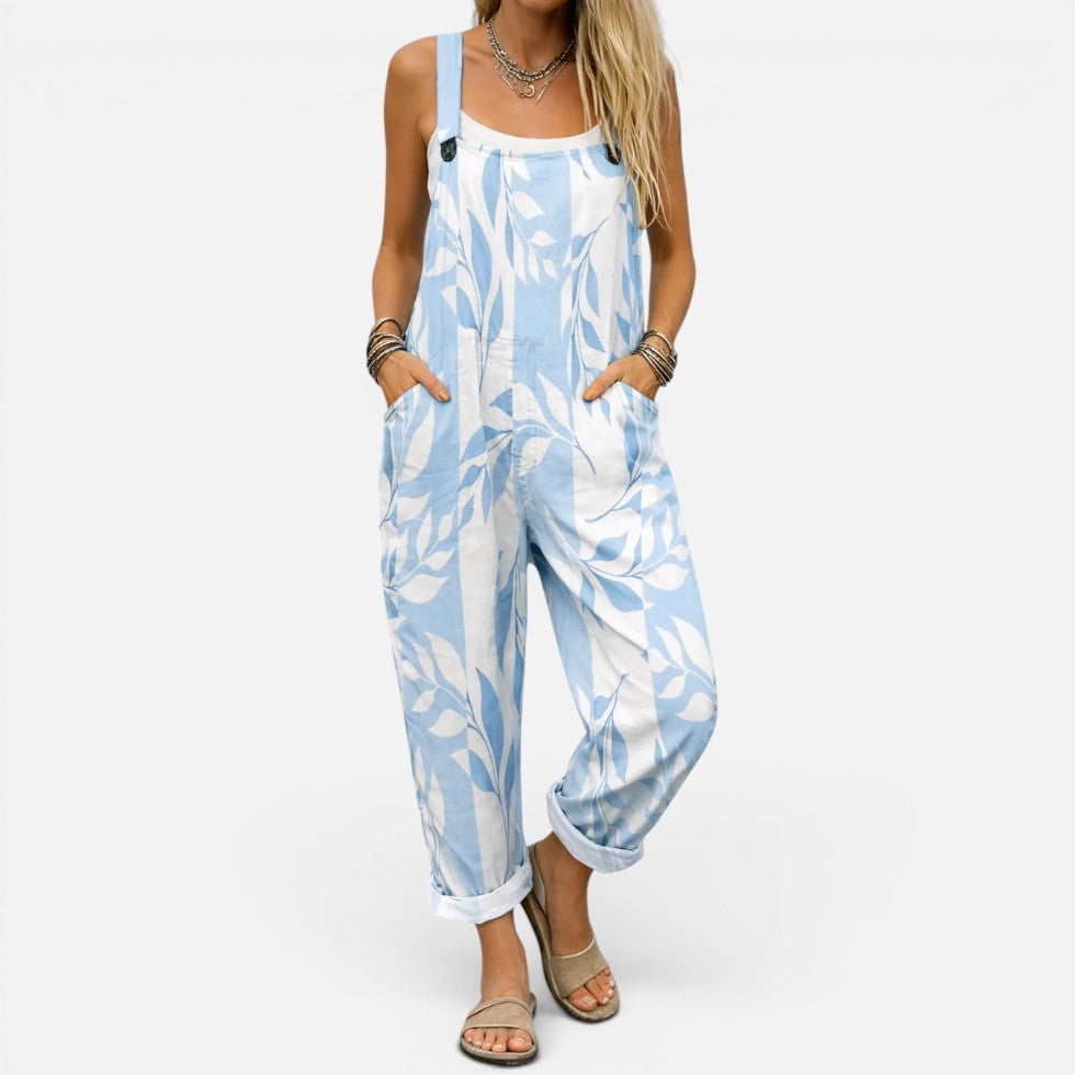 Printed Wide-Leg Dungaree Jumpsuit – ModClo, view 4