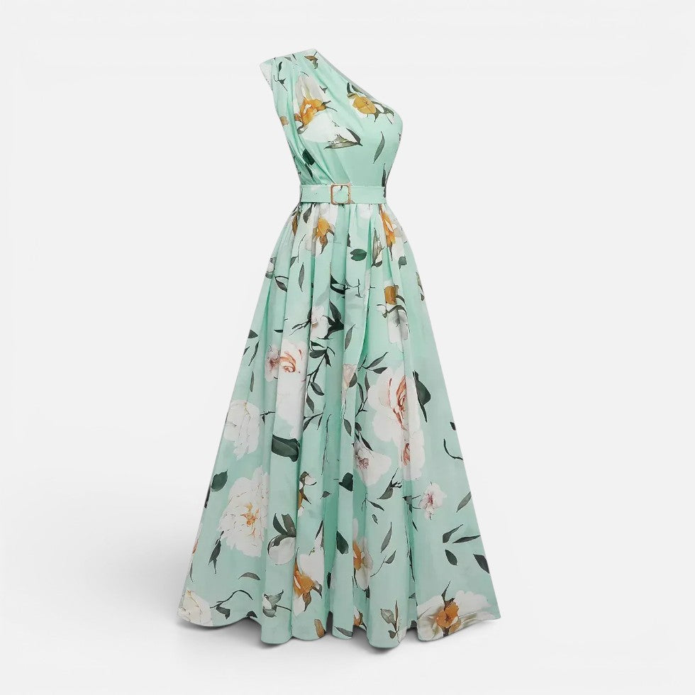 Floral One Shoulder Maxi Dress with Split – ModClo, main view