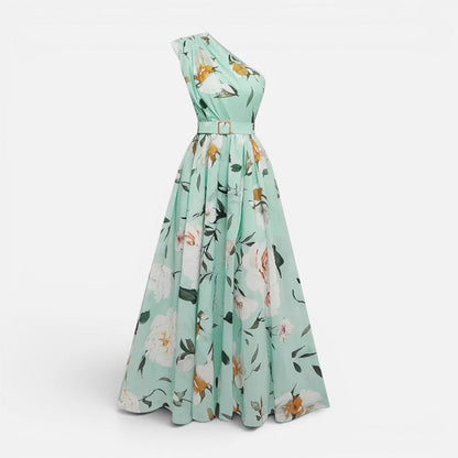 Floral One Shoulder Maxi Dress with Split – ModClo, main view
