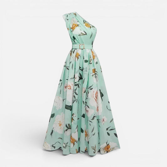 Floral One Shoulder Maxi Dress with Split – ModClo, main view