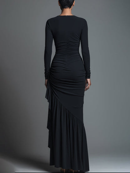 Women's Black Knit Ruched Maxi Dress – ModClo
