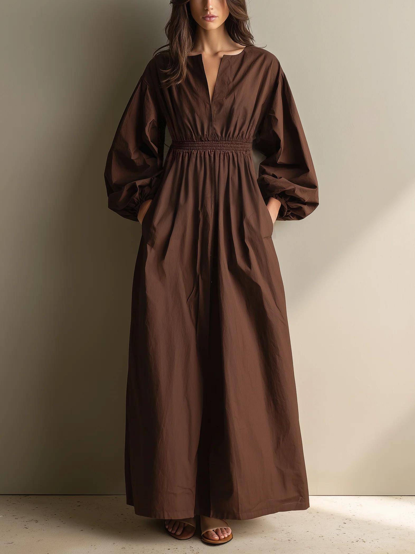 Women's Brown Linen Maxi Dress – ModClo