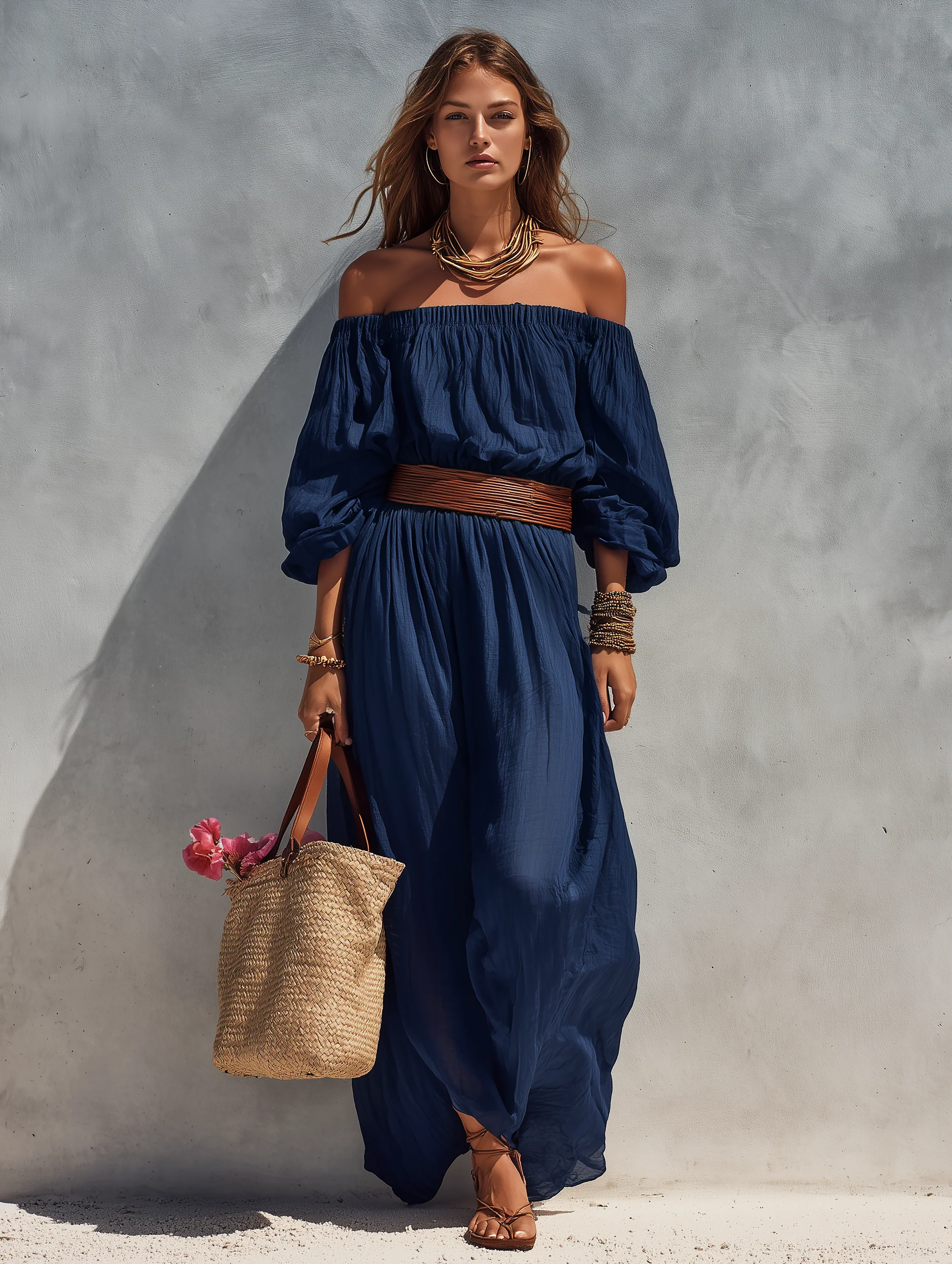 Women's Blue Linen Strapless Dress – ModClo