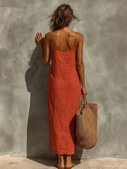 Women's Red Cotton Square Neck Boho Dress – ModClo