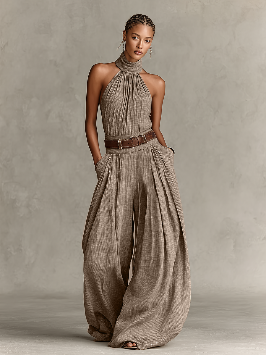 Women's Taupe Cotton Halter Boho Jumpsuit – ModClo