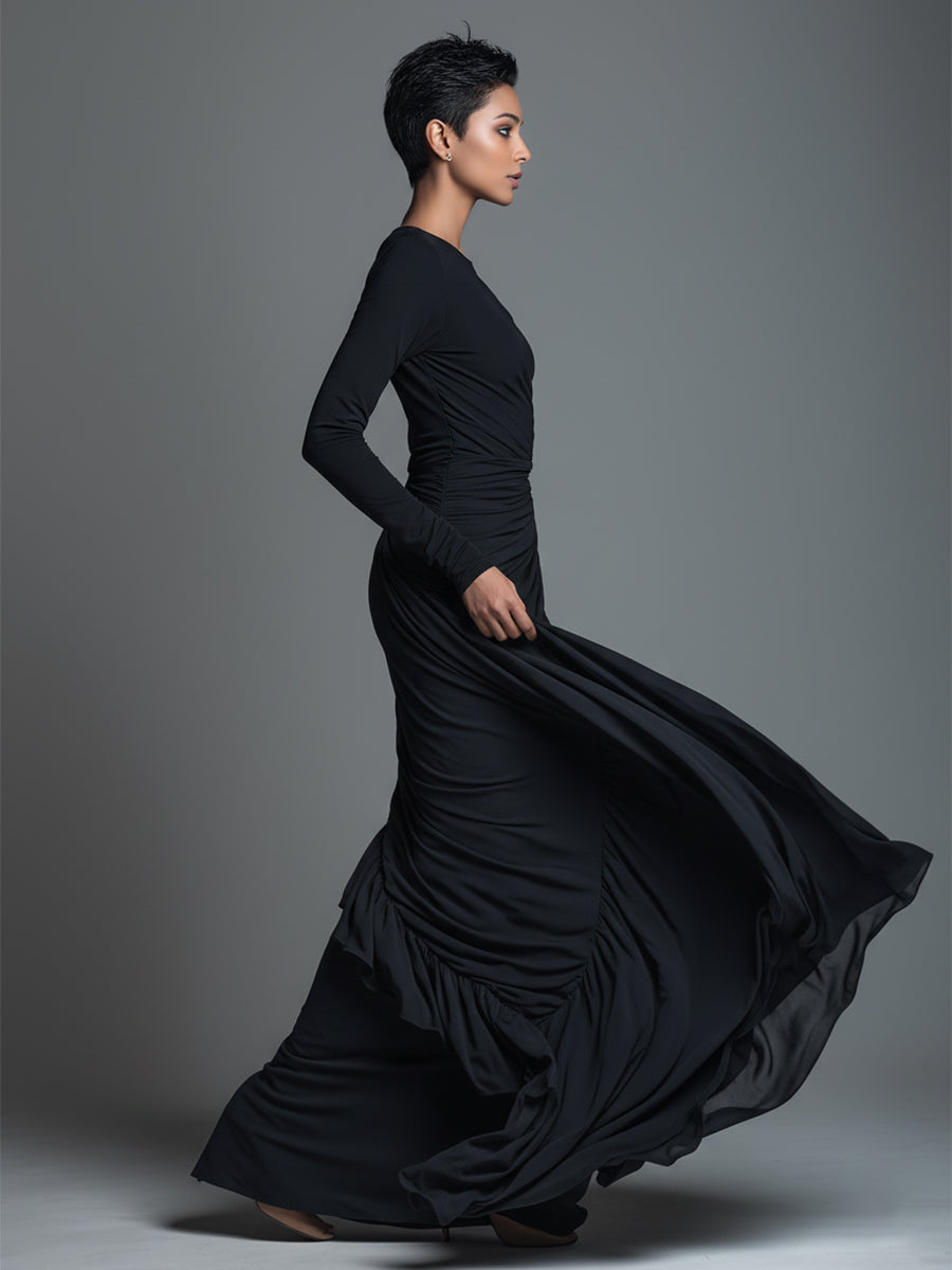 Women's Black Knit Ruched Maxi Dress – ModClo