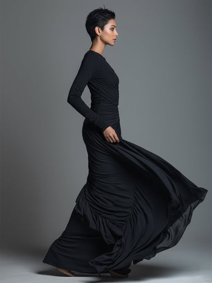 Women's Black Knit Ruched Maxi Dress – ModClo