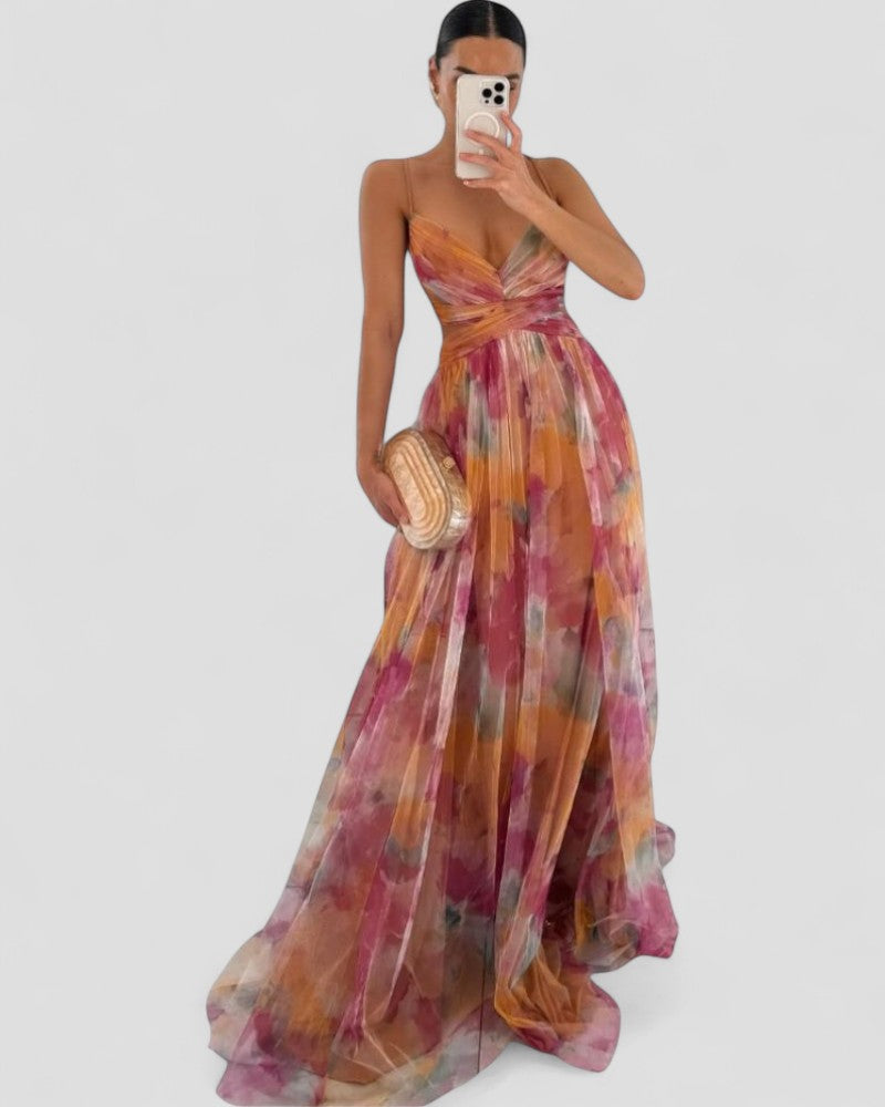 Floral Chiffon Maxi Dress with Spaghetti Straps – ModClo, main view