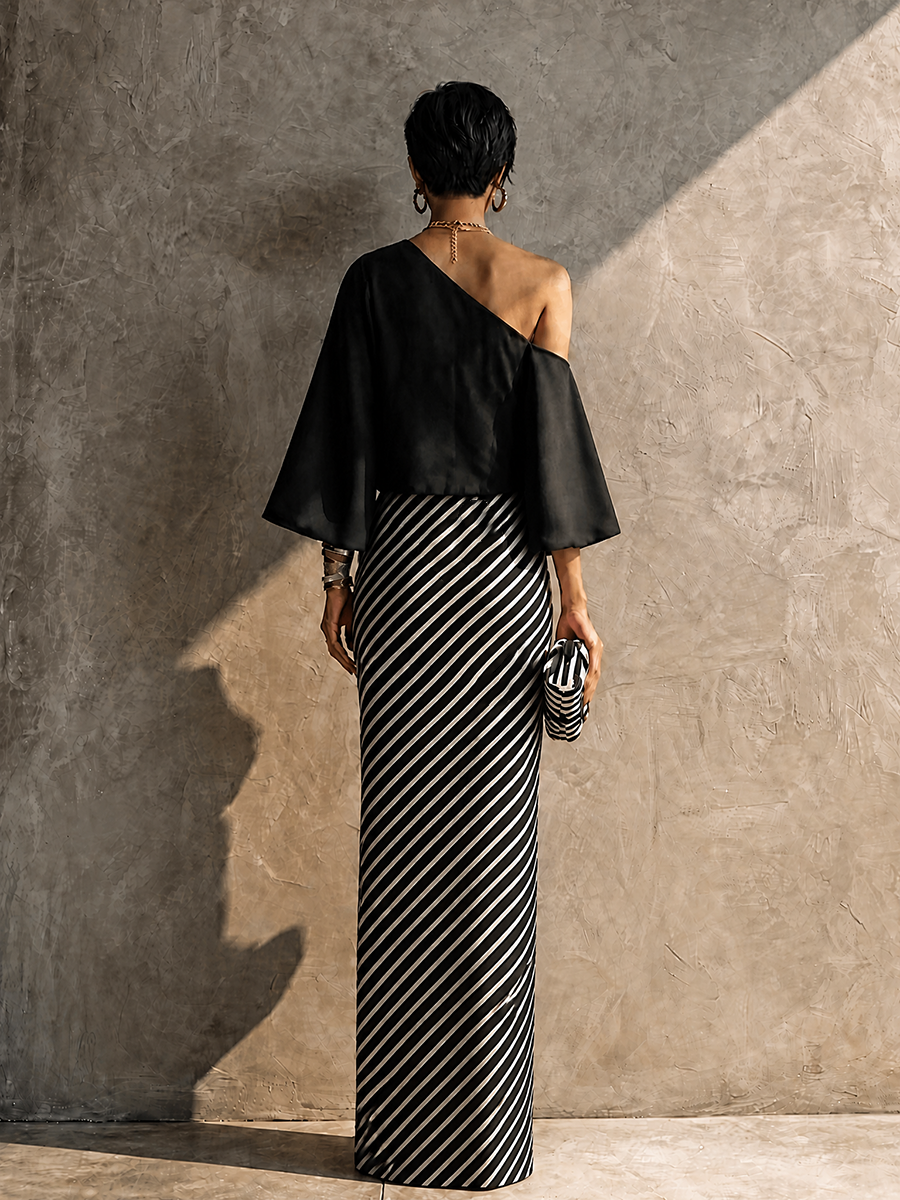 Women's Black Cotton Striped Skirt Set – ModClo