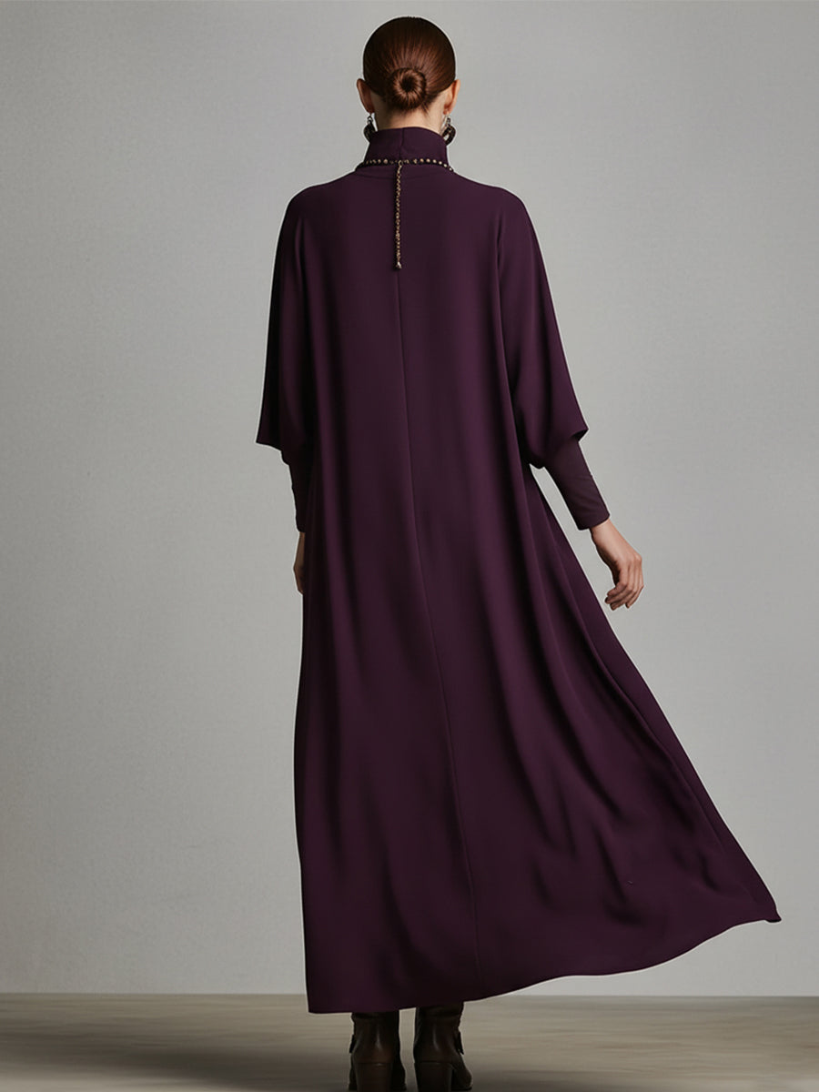 Women's Cotton Turtleneck Embroidered Maxi Dress – ModClo