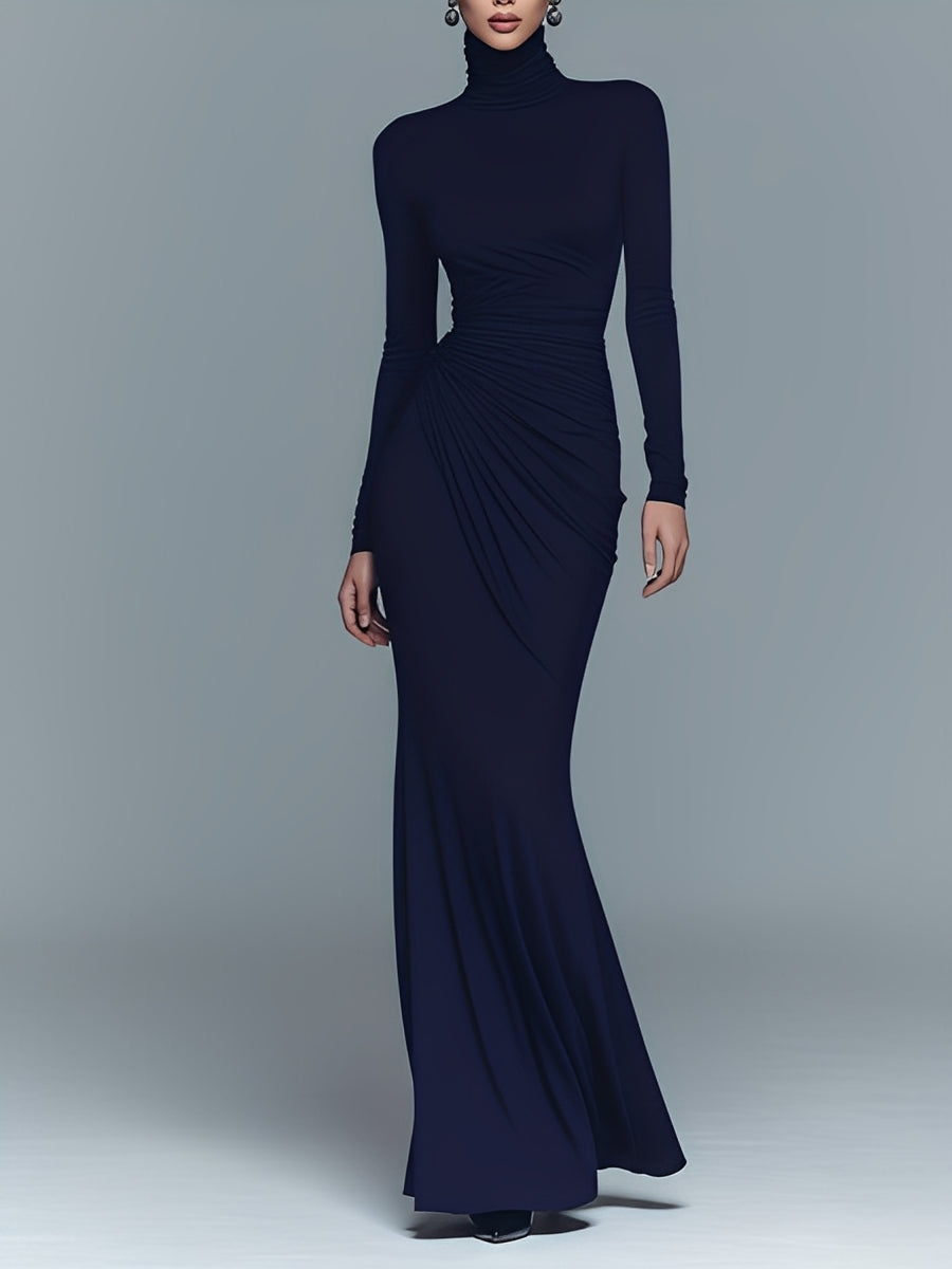 Women's Navy Cotton Turtleneck Maxi Dress – ModClo