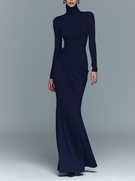 Women's Navy Cotton Turtleneck Maxi Dress – ModClo