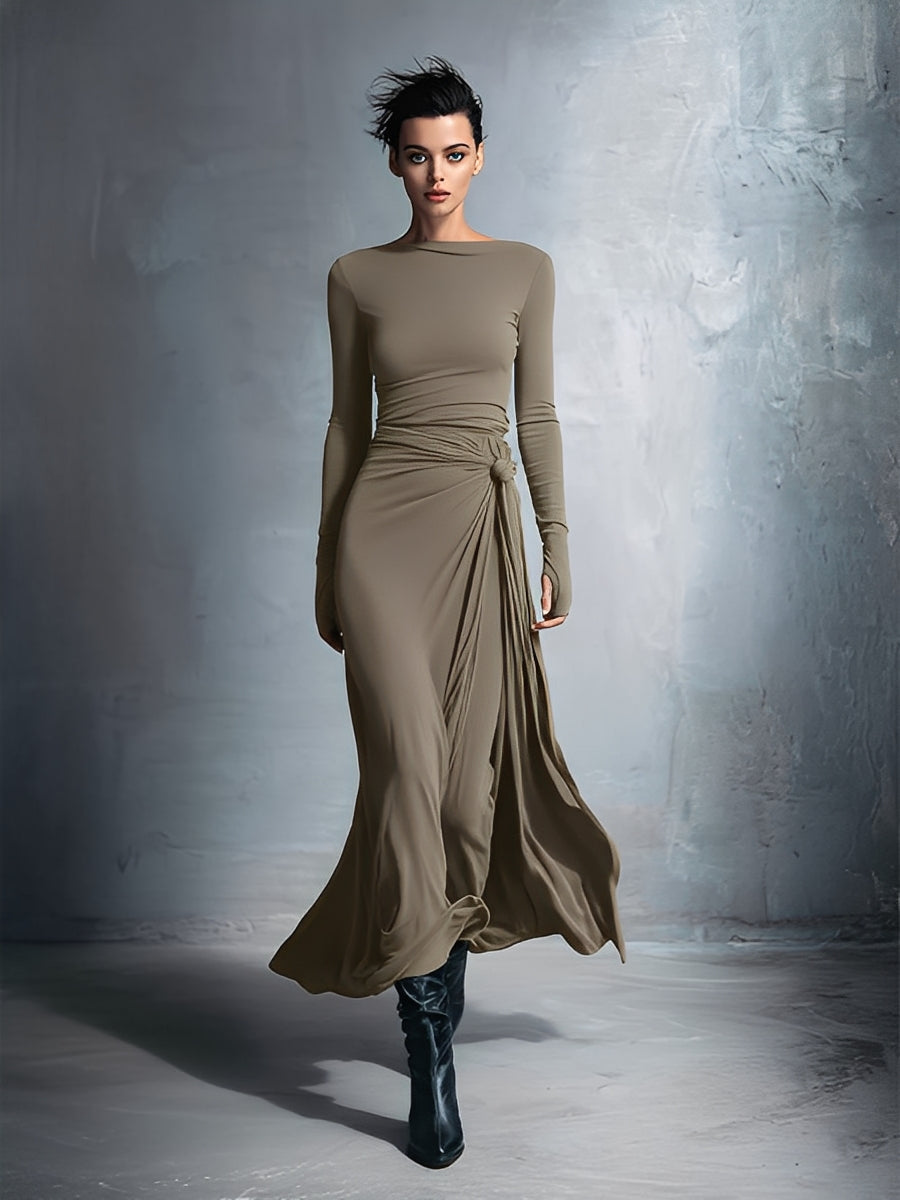 Women's Grey Stretch Wrap Maxi Dress – ModClo