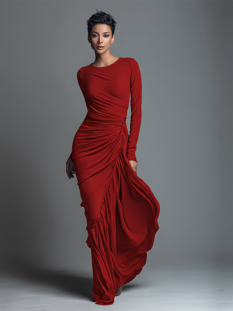 Women's Black Knit Ruched Maxi Dress – ModClo