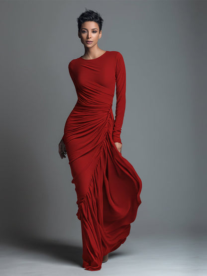 Women's Black Knit Ruched Maxi Dress – ModClo