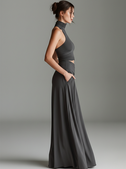 Women's Grey Knit Turtleneck Halter Dress – ModClo