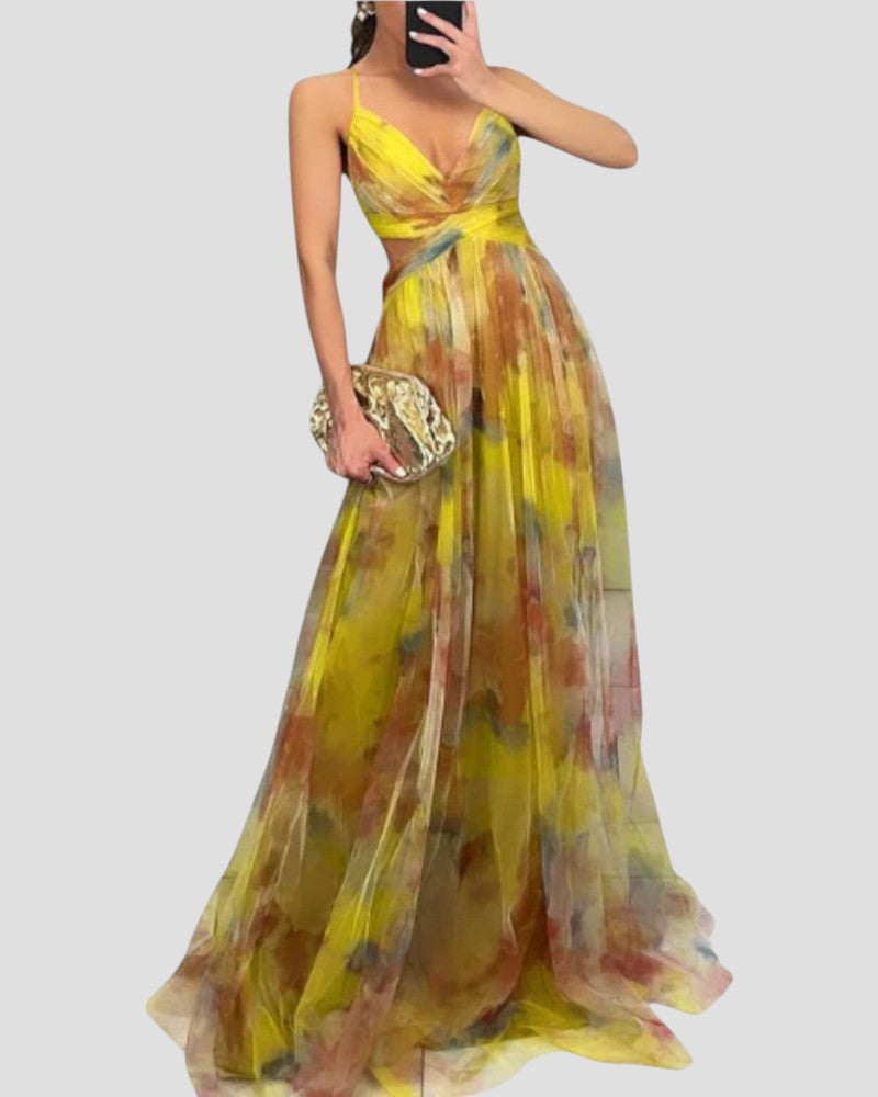 Floral Chiffon Maxi Dress with Spaghetti Straps – ModClo, view 2